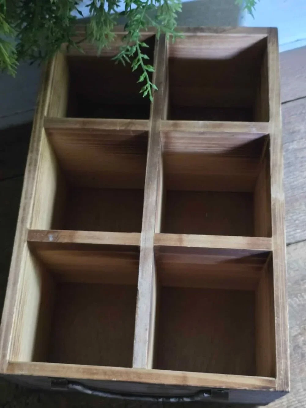 Rustic Give Thanks 6 Divided Wood Crate Primitive Thanksgiving Flatware Storage